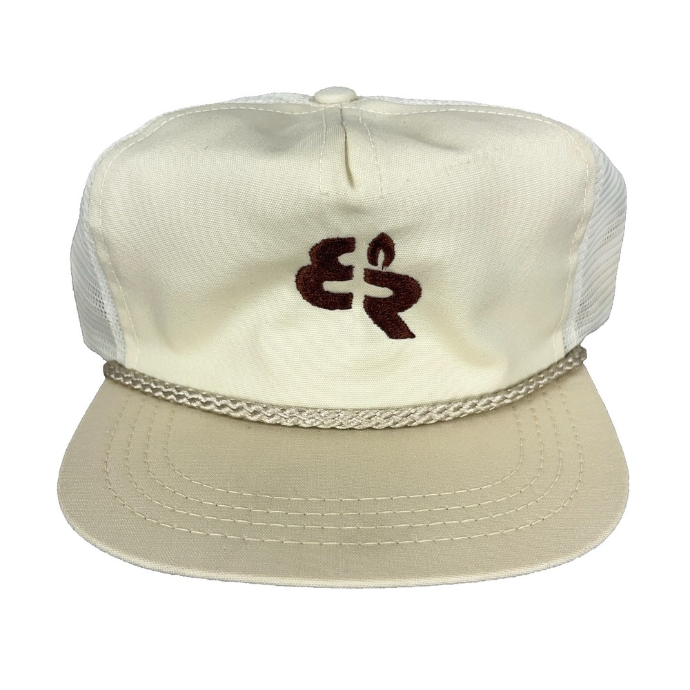 Vintage Elk Run Coal Mine Trucker Hat Rope 90s Massey Energy Town Talk USA Cream